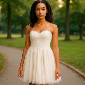 NWT Chi-Chi Vintage strapless lace and tulle bone in Ivory dress size 8